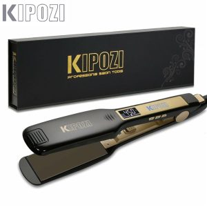 KIPOZI Professional Titanium Flat Iron Hair Straightener with Digital LCD Display Dual Voltage Instant Heating Curling